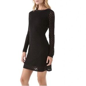 Diane Von Furstenberg Slim Kivel Ladder Lace Knit Dress Faux Leather Small
